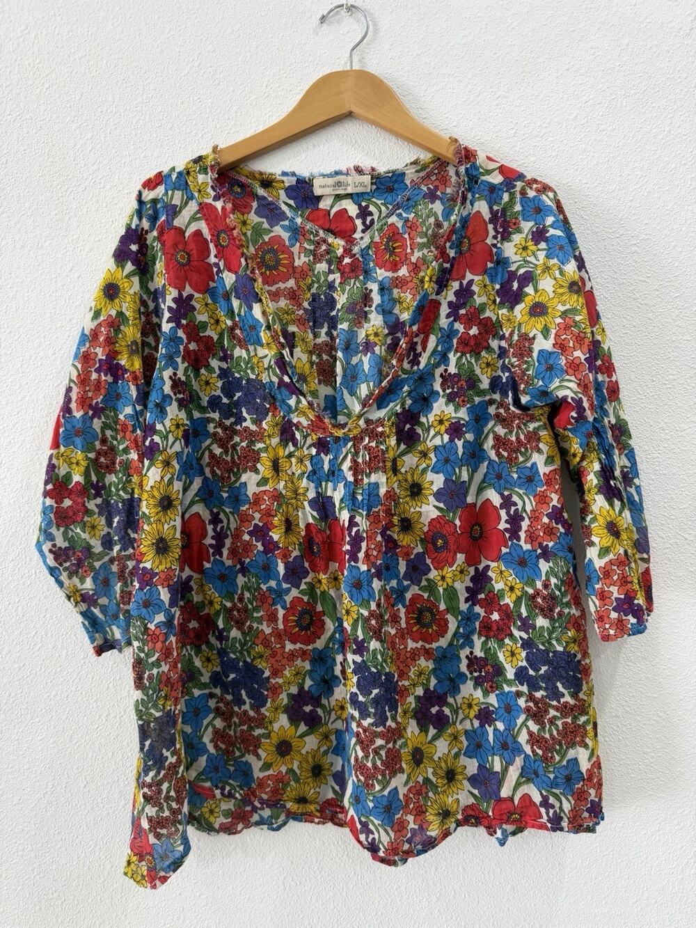 Natural Life Tunic Floral Cotton Tunic L/Xl Retired Floral Print V Neck